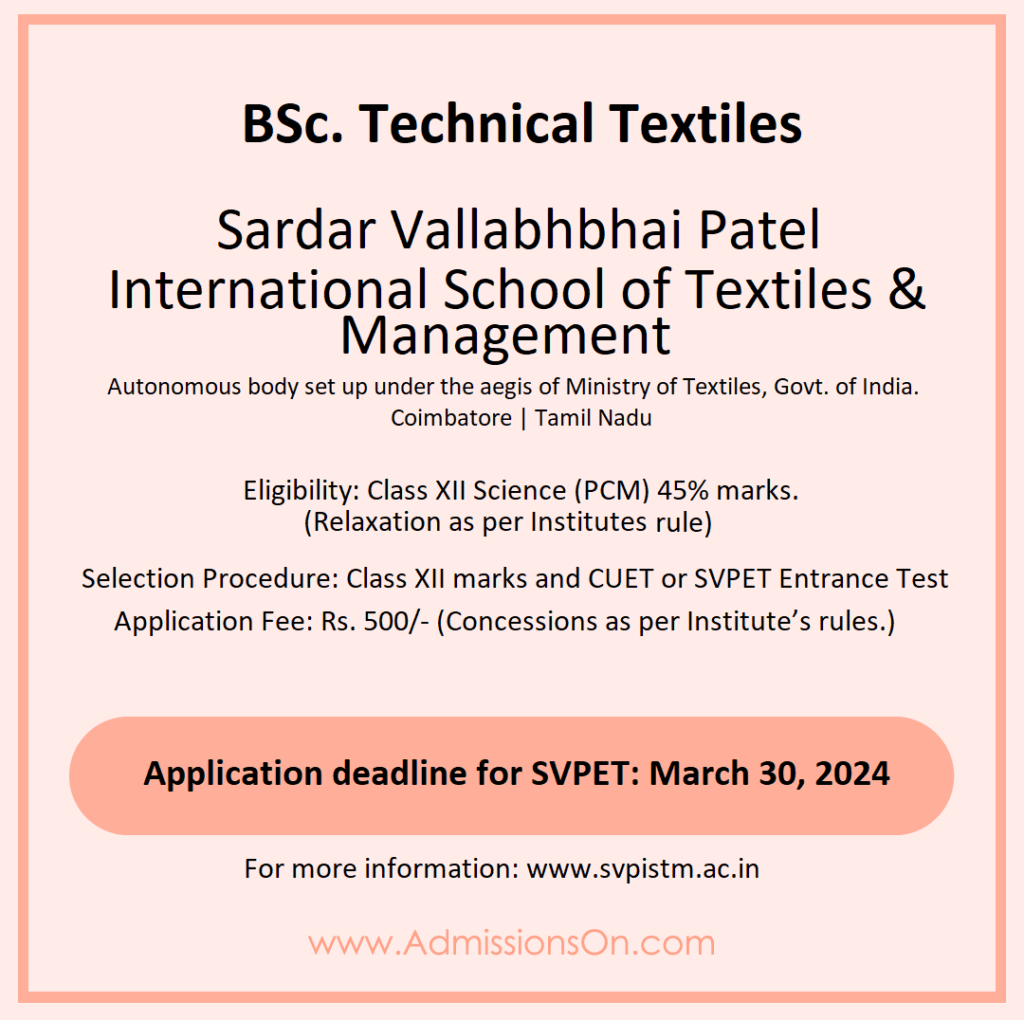 BSc Technical Textiles Admission notice