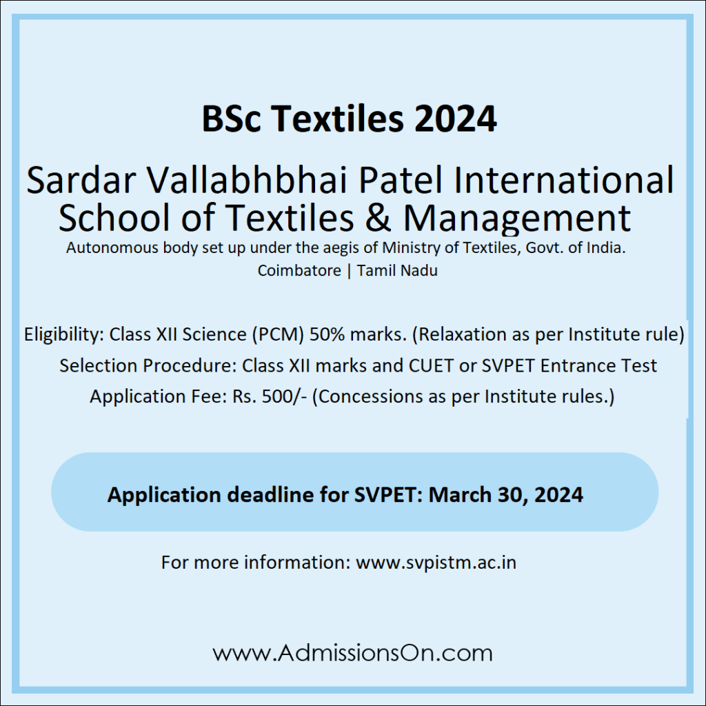 BSc Textiles 2024 - Admission Notice