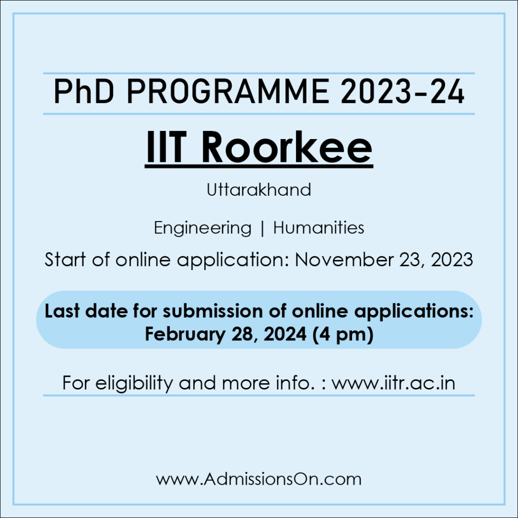 PhD at IIT Roorkee in Humanities and Engineering 2023-24, Admissions On
