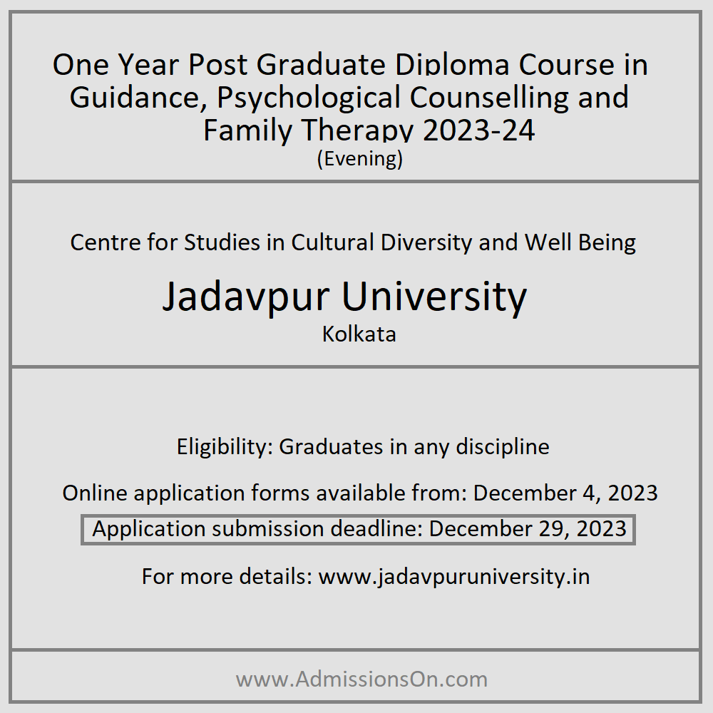 One-Year Post Graduate Diploma Course at Jadavpur University
