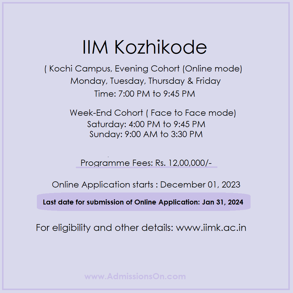 Executive MBA at IIM Kozhikode - Admission Notice