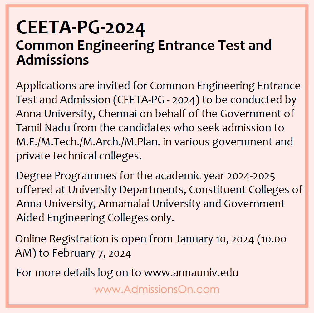 CEETA PG 2024 Application deadline