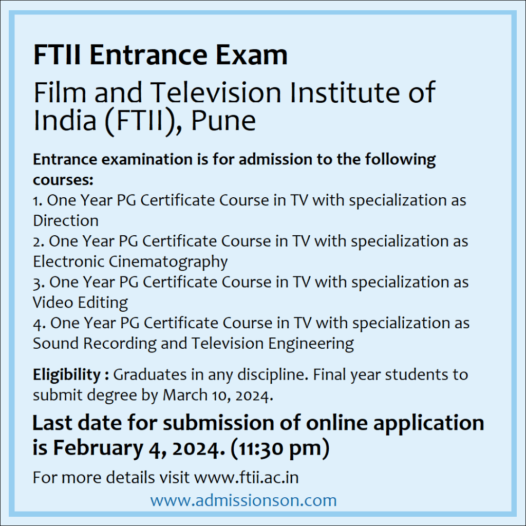 FTII Entrance Exam - Admission Notice