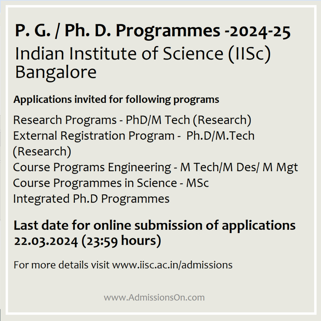 IISc Bangalore courses 2024