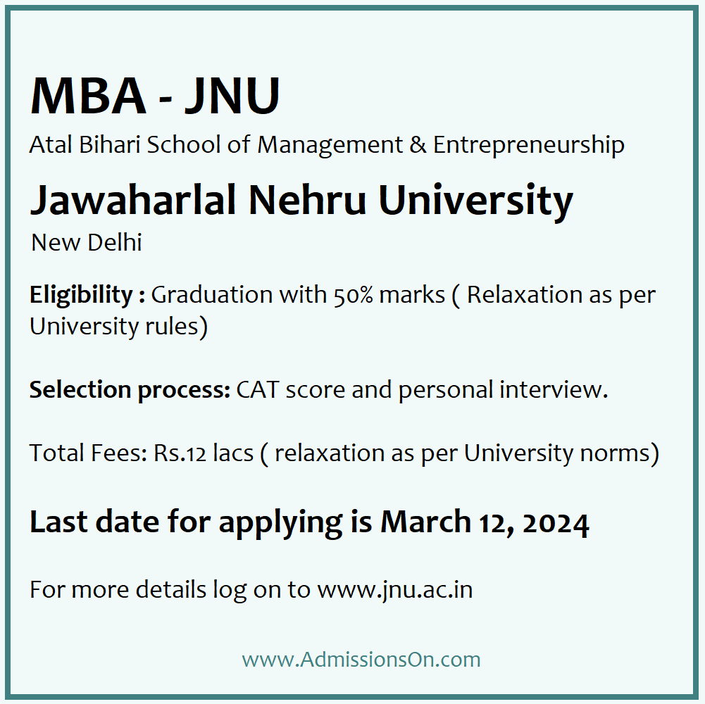 Applications invited for MBA JNU 2024