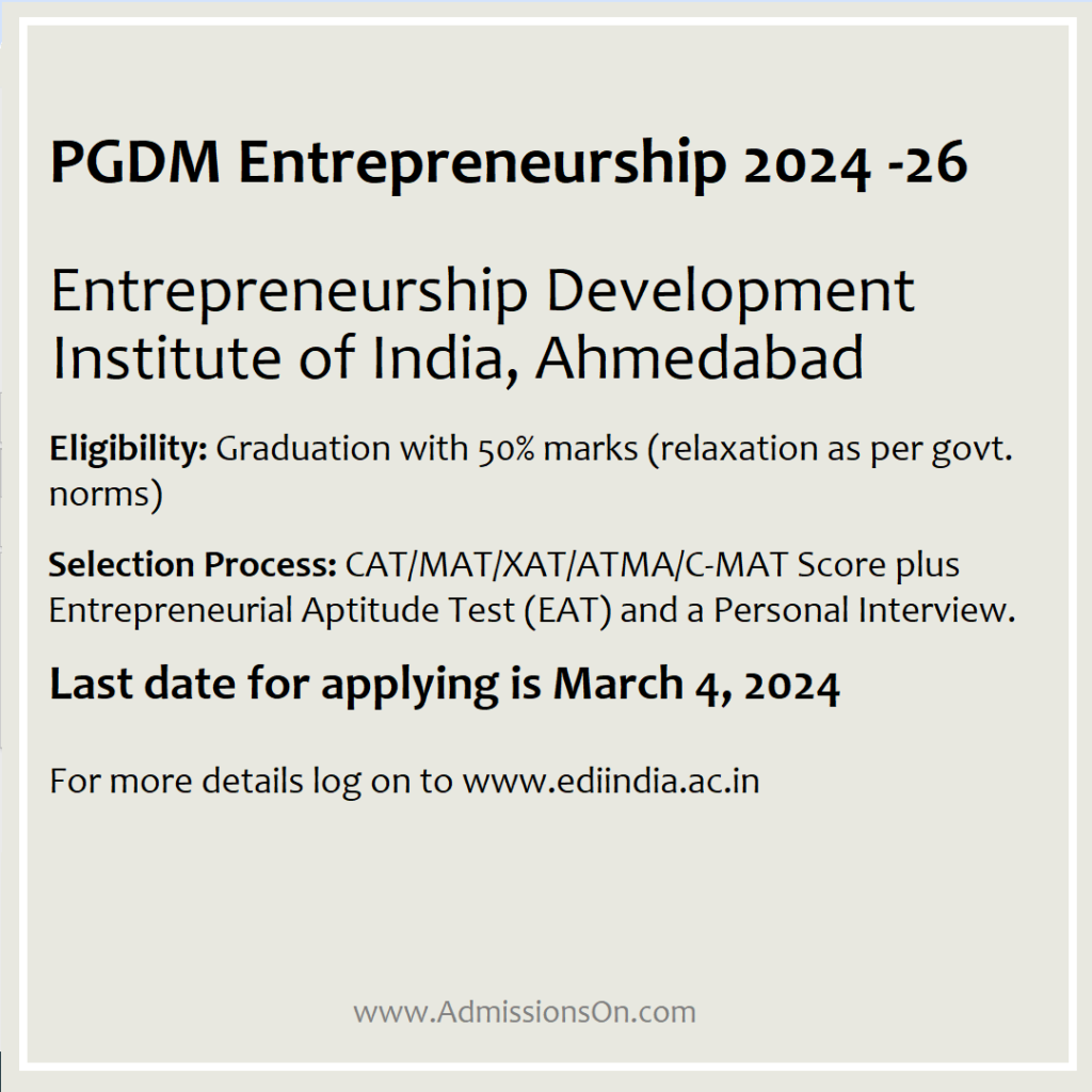 Applications invited for PGDM Entrepreneurship