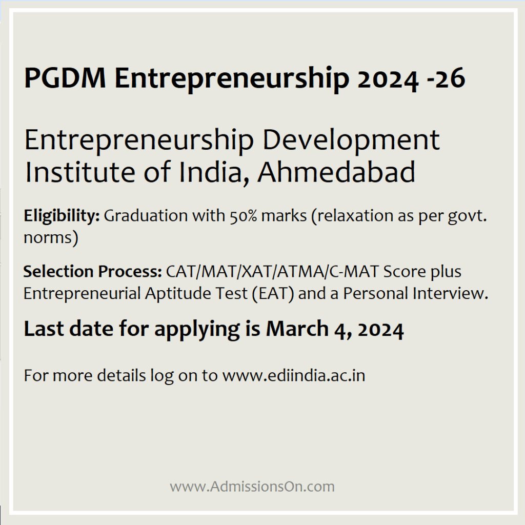 Applications invited for PGDM Entrepreneurship