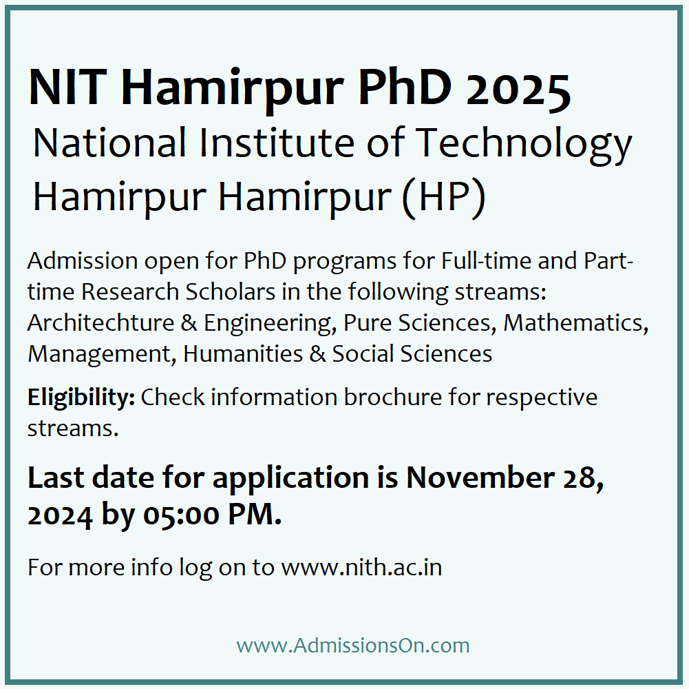 NIT Hamirpur PhD 2025 Admission Notice