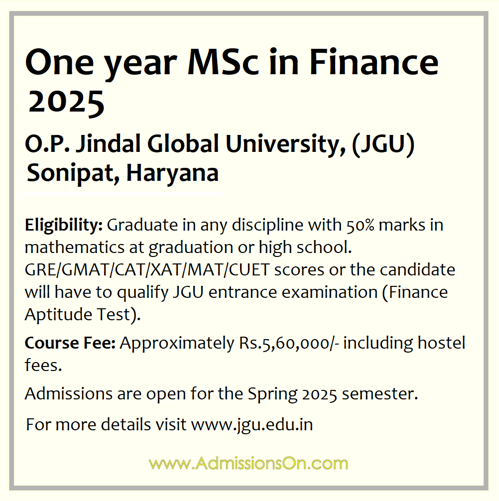 One Year MSc in finance 2025 by JGU admission Notice