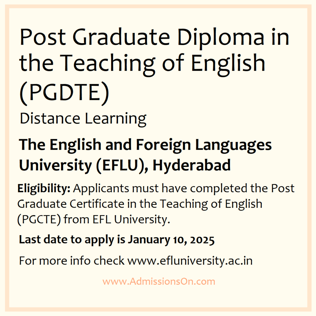 EFLU PGDTE 2025, Last Date, Fee info
