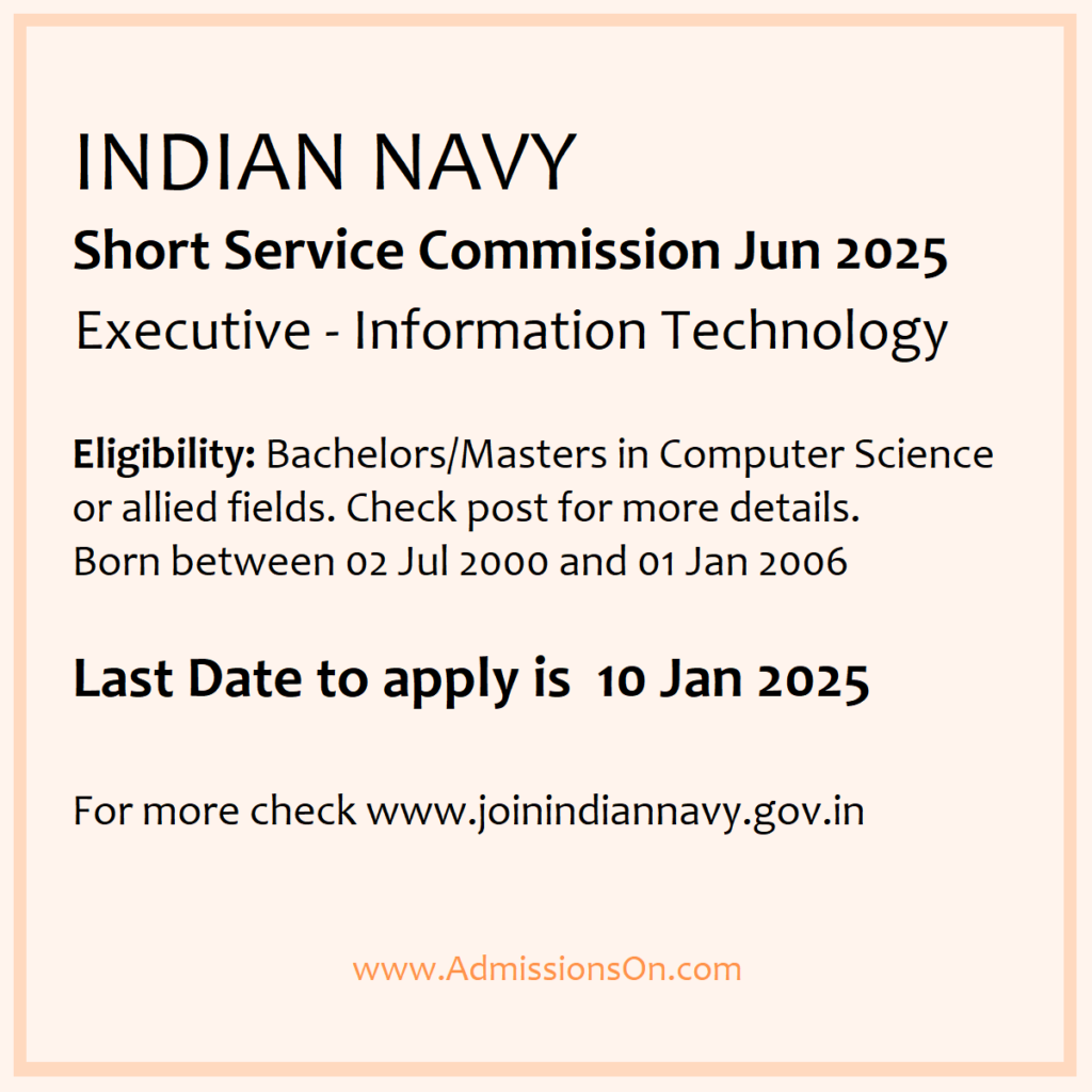 Indian Navy SSC 2025 Notice for IT stream