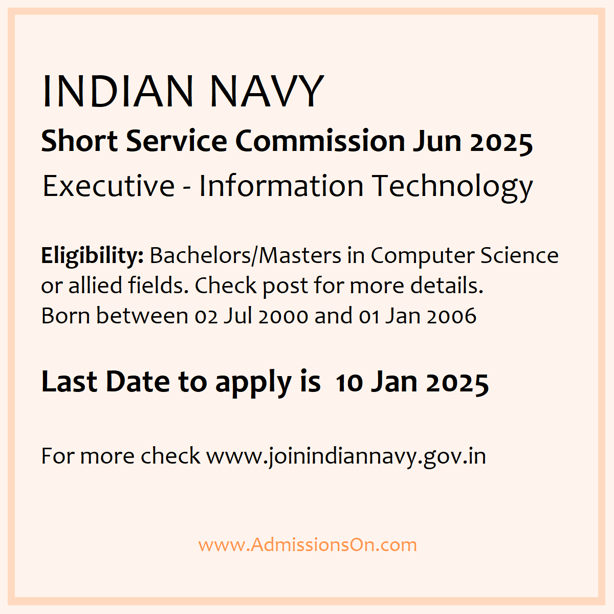 Indian Navy SSC 2025 Notice for IT stream