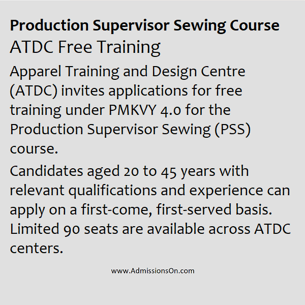 ATDC Sewing Course 2025 Admission Alert