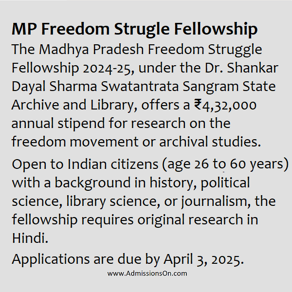 Madhya Pradesh Freedom Struggle Fellowship 2025 Notice