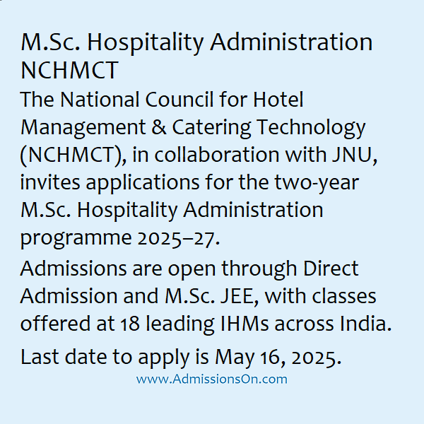 NCHMCT JNU MSc Hospitality Administration 2025